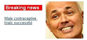 Ian Duncan Smith picture next to a story on male contraception trials being successful